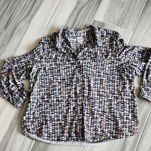 NIC+ZOE Multicolor Abstract Print Button-Down Long Sleeve Shirt Women's Size XXL